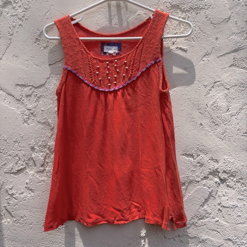Anthropologie Meadow Rue Orange Smocked Embellished Tank Top